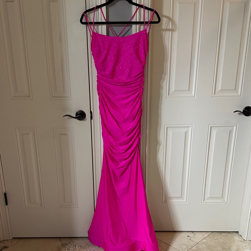 Vibrant Fuchsia Prom Dress with Rhinestone Detailing